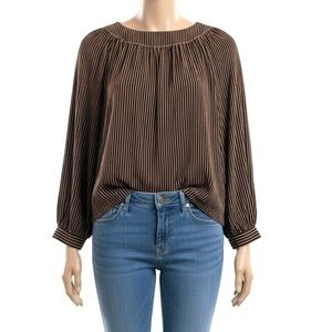 Balmain Vintage Pleated Long Sleeve Striped Blouse